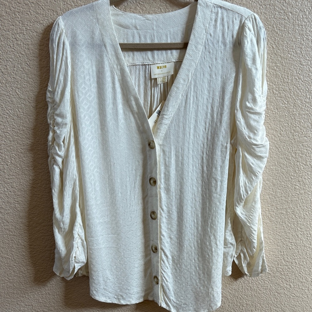 Maeve by Anthropologie Cream Button-Up Blouse